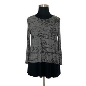 Comfy USA L Gray Black Tunic Top Layered Art To Wear Abstract Lagenlook Fits XL